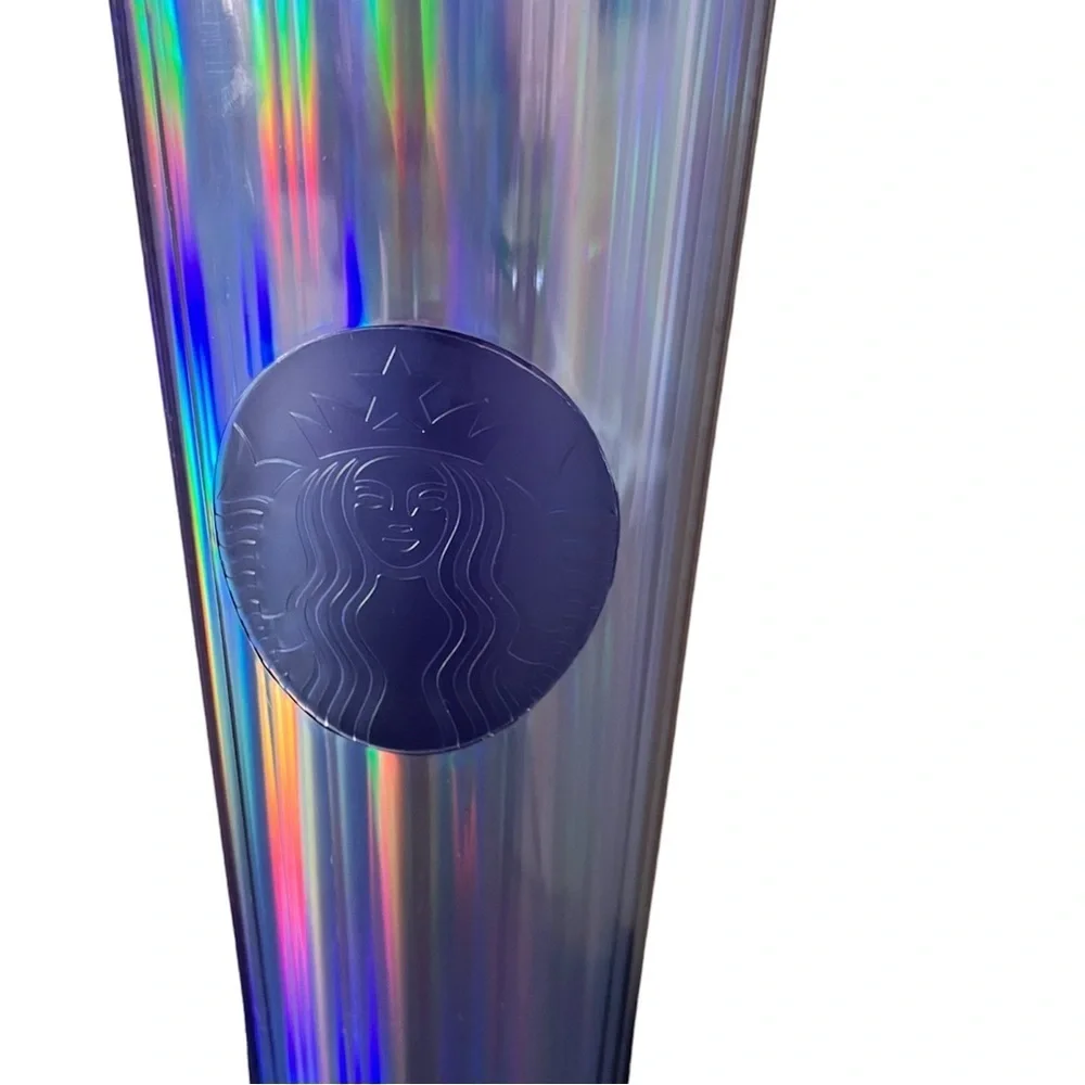 NWT Starbucks periwinkle acrylic kaleidoscope tumbler lid straw 24 oz cold